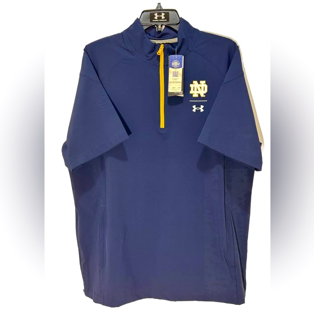 NWT! Under Armour Notre Dame Coach’s Shirt Mens Large Navy Quarter Zip W/ Pouch